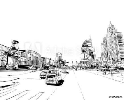 Bild på Las Vegas city hand drawnUSA Nevada Street sketch vector illustration